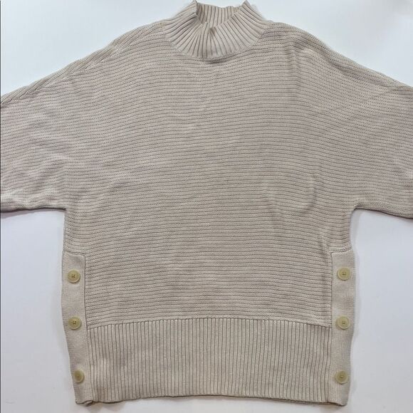 Ann Taylor LOFT Beige Mock Neck Short Sleeve Sweater Top Women’s Sz L - Picture 1 of 7